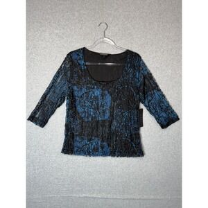 Kiara Shirt Womens XL Black Blue Lace Sheer Top Stretch Mesh‎ Overlay SCK023
